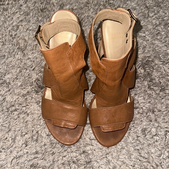 Stuart Weizmann camel leather sandals with belted ankle strap size 40.5 - Picture 2 of 8